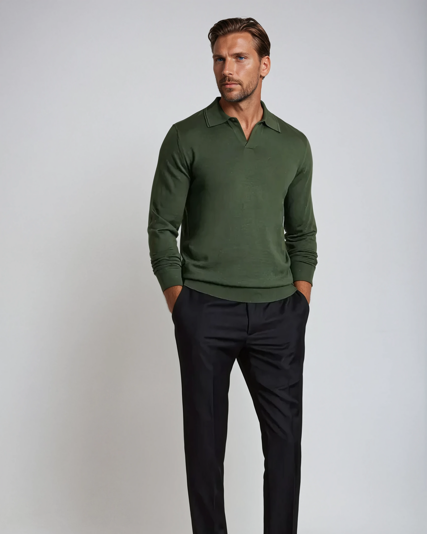 Longsleeve Polo Zonder Knopen Groen