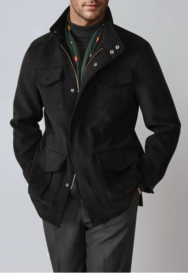 Wool Multi-Pocket Jas Zwart