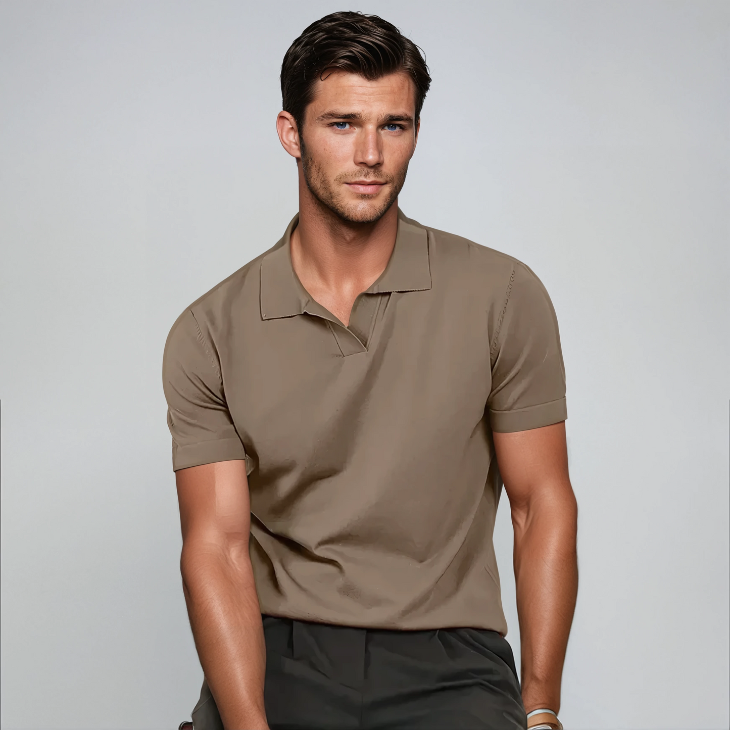 Polo Zonder Knopen Taupe