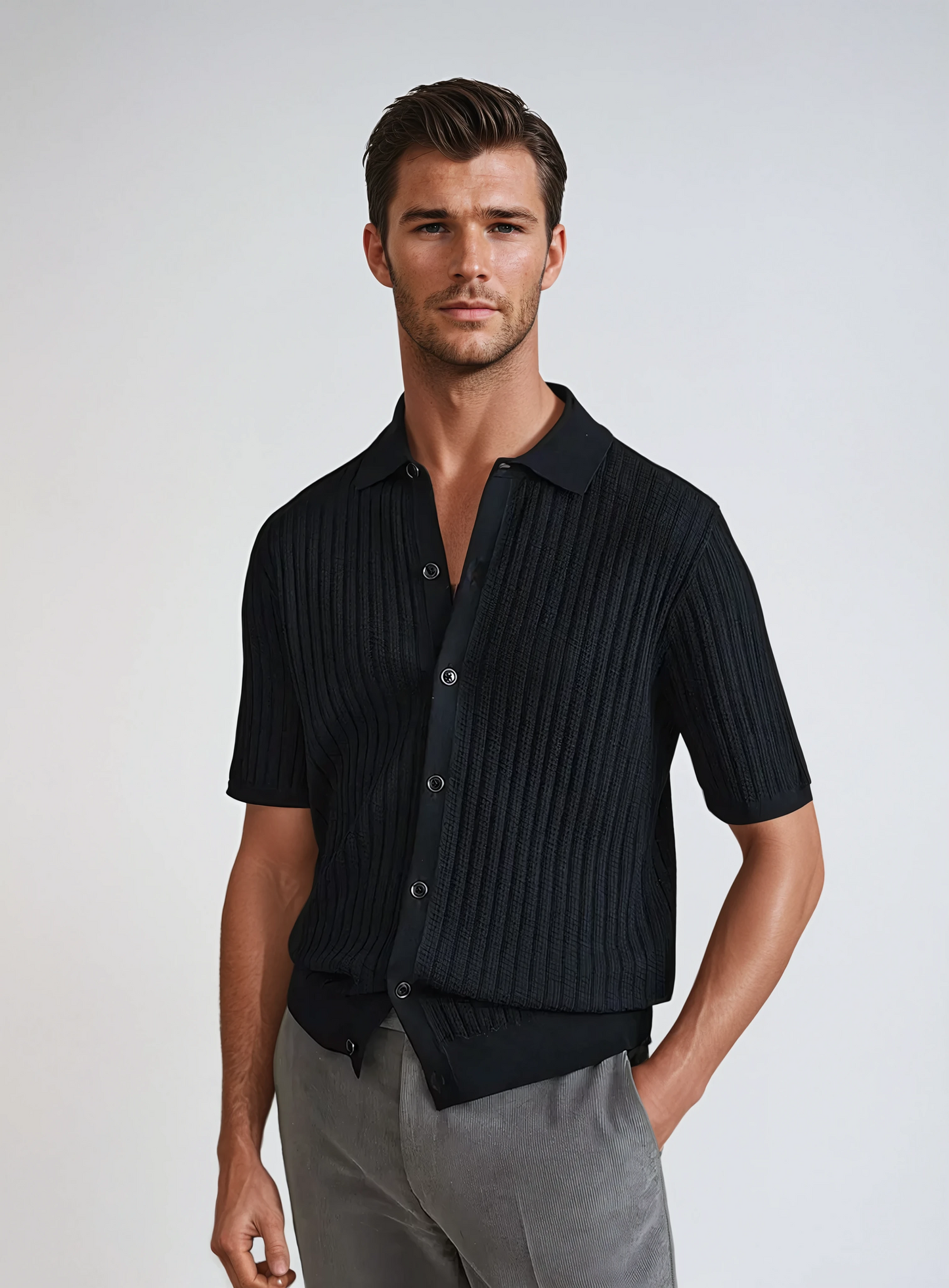Crochet Cardigan Polo Zwart