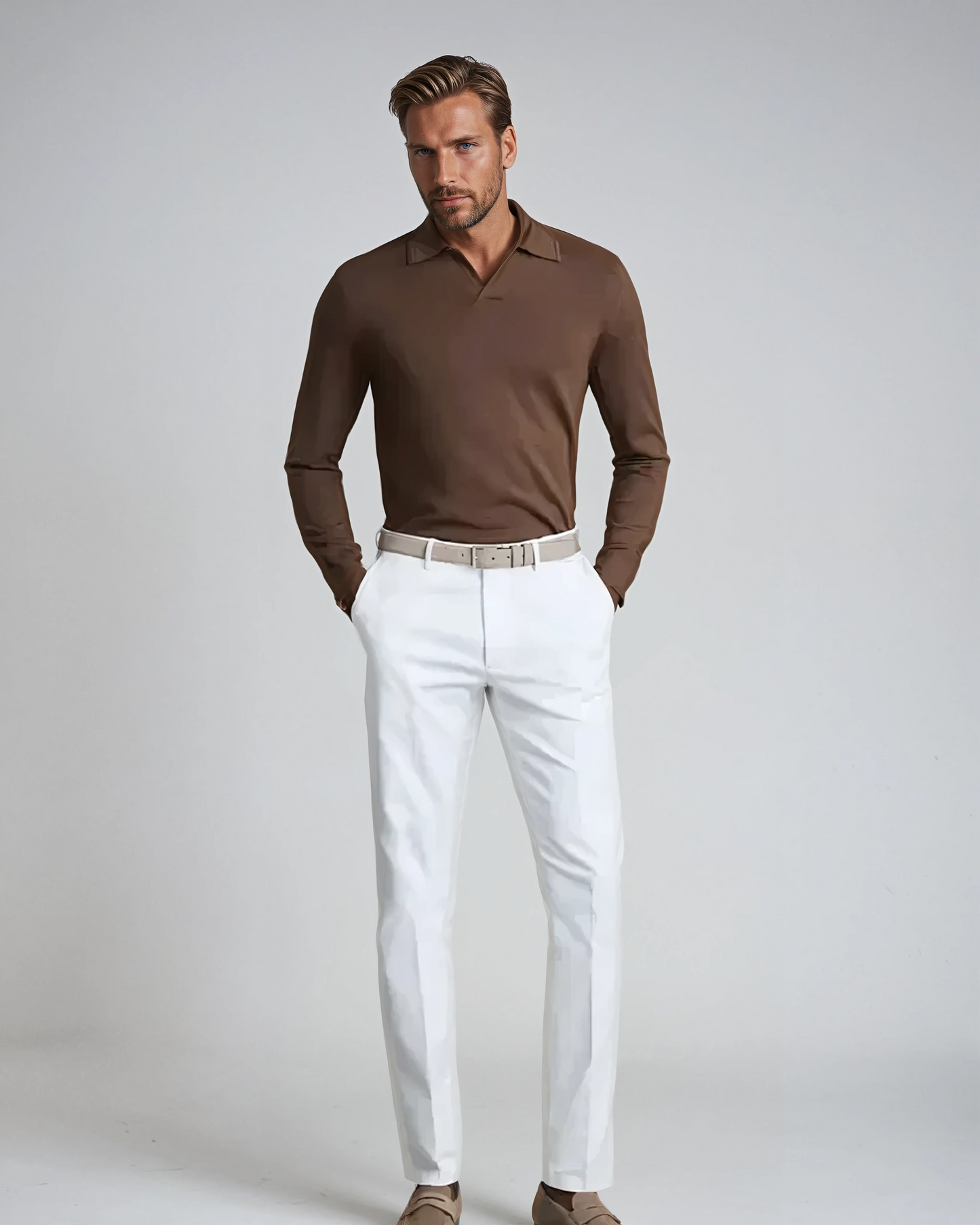 Longsleeve Polo Zonder Knopen Bruin