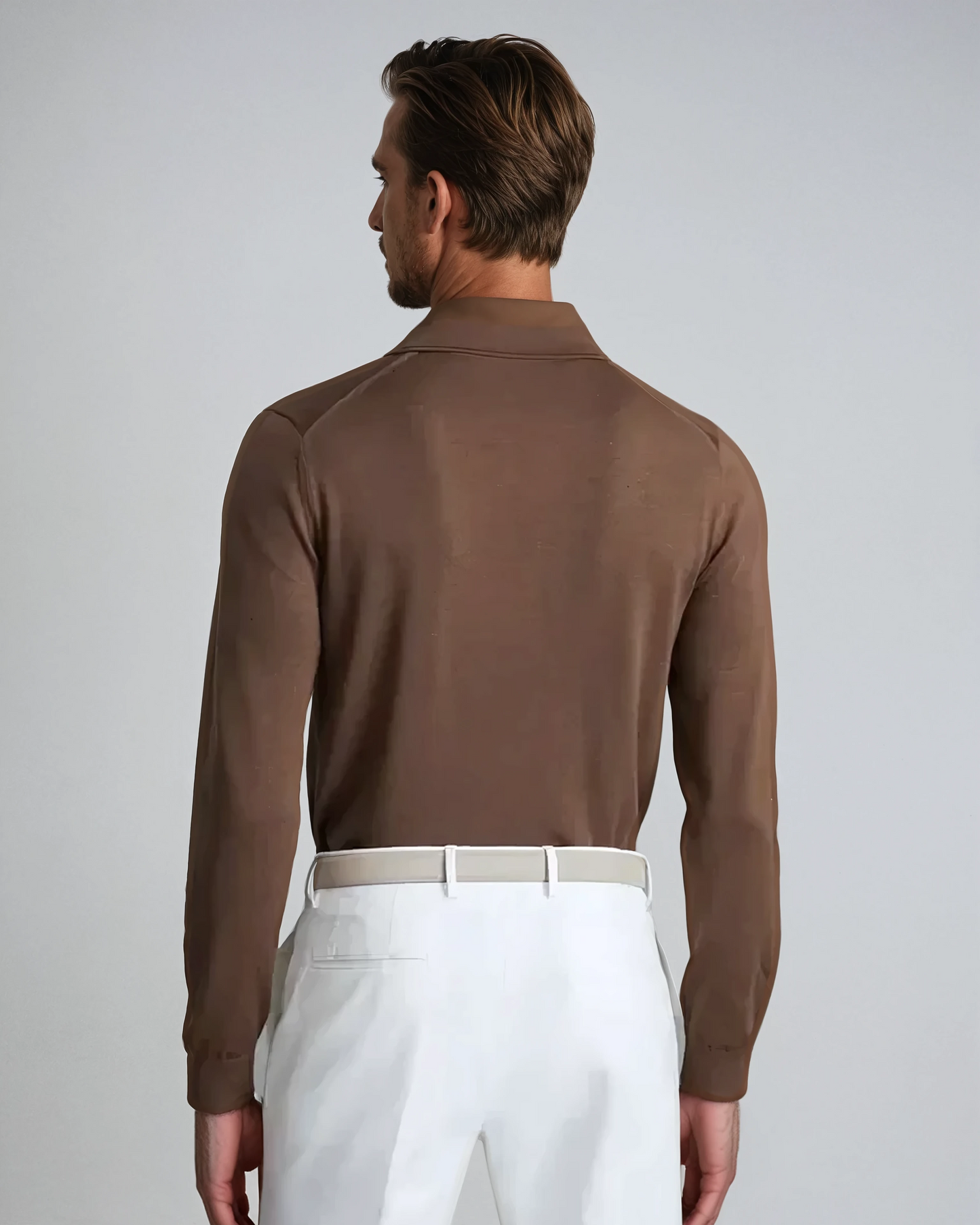 Longsleeve Polo Zonder Knopen Bruin